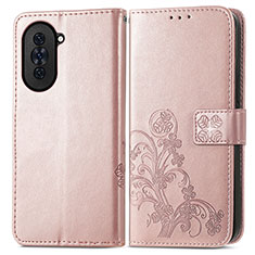 Custodia Portafoglio In Pelle Fiori Cover con Supporto per Huawei Nova 10 Pro Oro Rosa