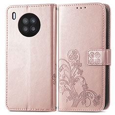 Custodia Portafoglio In Pelle Fiori Cover con Supporto per Huawei Nova 8i Oro Rosa