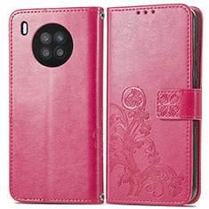 Custodia Portafoglio In Pelle Fiori Cover con Supporto per Huawei Nova 8i Rosa Caldo