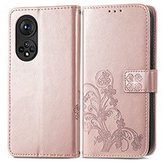 Custodia Portafoglio In Pelle Fiori Cover con Supporto per Huawei Nova 9 Oro Rosa