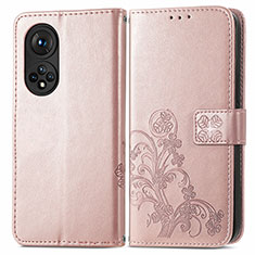 Custodia Portafoglio In Pelle Fiori Cover con Supporto per Huawei Nova 9 Pro Oro Rosa