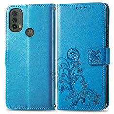 Custodia Portafoglio In Pelle Fiori Cover con Supporto per Motorola Moto E20 Blu