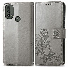 Custodia Portafoglio In Pelle Fiori Cover con Supporto per Motorola Moto E30 Grigio