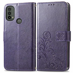 Custodia Portafoglio In Pelle Fiori Cover con Supporto per Motorola Moto E30 Viola