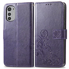 Custodia Portafoglio In Pelle Fiori Cover con Supporto per Motorola Moto E32 Viola