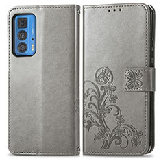 Custodia Portafoglio In Pelle Fiori Cover con Supporto per Motorola Moto Edge 20 Pro 5G Grigio