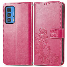 Custodia Portafoglio In Pelle Fiori Cover con Supporto per Motorola Moto Edge 20 Pro 5G Rosso