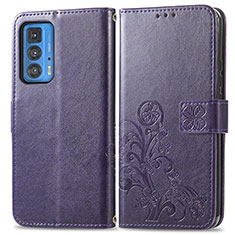 Custodia Portafoglio In Pelle Fiori Cover con Supporto per Motorola Moto Edge 20 Pro 5G Viola