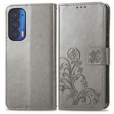 Custodia Portafoglio In Pelle Fiori Cover con Supporto per Motorola Moto Edge (2021) 5G Grigio