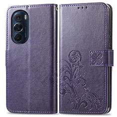 Custodia Portafoglio In Pelle Fiori Cover con Supporto per Motorola Moto Edge 30 Pro 5G Viola