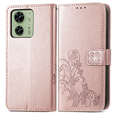 Custodia Portafoglio In Pelle Fiori Cover con Supporto per Motorola Moto Edge 40 5G Oro Rosa