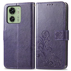 Custodia Portafoglio In Pelle Fiori Cover con Supporto per Motorola Moto Edge 40 5G Viola