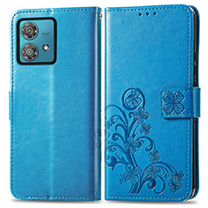 Custodia Portafoglio In Pelle Fiori Cover con Supporto per Motorola Moto Edge 40 Neo 5G Blu