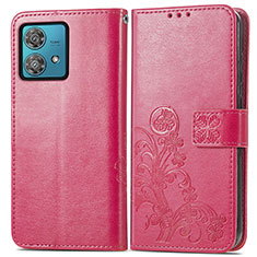 Custodia Portafoglio In Pelle Fiori Cover con Supporto per Motorola Moto Edge 40 Neo 5G Rosa Caldo