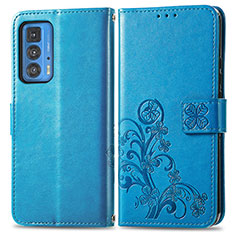 Custodia Portafoglio In Pelle Fiori Cover con Supporto per Motorola Moto Edge S Pro 5G Blu