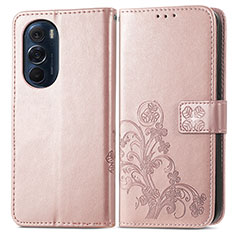 Custodia Portafoglio In Pelle Fiori Cover con Supporto per Motorola Moto Edge X30 5G Rosa