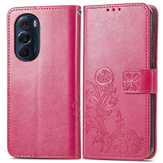 Custodia Portafoglio In Pelle Fiori Cover con Supporto per Motorola Moto Edge X30 5G Rosso