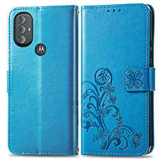 Custodia Portafoglio In Pelle Fiori Cover con Supporto per Motorola Moto G Play Gen 2 Blu