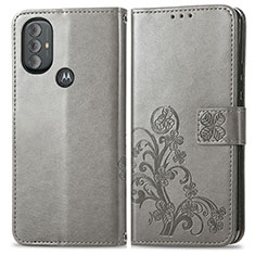 Custodia Portafoglio In Pelle Fiori Cover con Supporto per Motorola Moto G Play Gen 2 Grigio