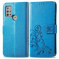 Custodia Portafoglio In Pelle Fiori Cover con Supporto per Motorola Moto G10 Blu