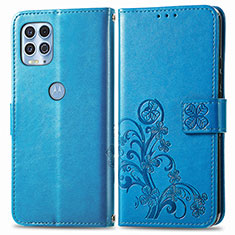 Custodia Portafoglio In Pelle Fiori Cover con Supporto per Motorola Moto G100 5G Blu