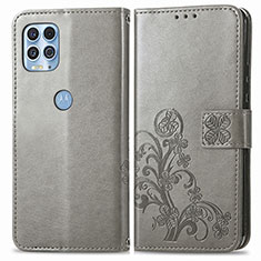 Custodia Portafoglio In Pelle Fiori Cover con Supporto per Motorola Moto G100 5G Grigio