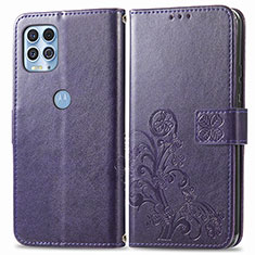 Custodia Portafoglio In Pelle Fiori Cover con Supporto per Motorola Moto G100 5G Viola