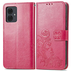 Custodia Portafoglio In Pelle Fiori Cover con Supporto per Motorola Moto G14 Rosa Caldo