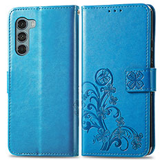 Custodia Portafoglio In Pelle Fiori Cover con Supporto per Motorola Moto G200 5G Blu