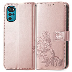 Custodia Portafoglio In Pelle Fiori Cover con Supporto per Motorola Moto G22 Rosa