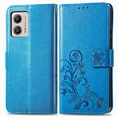 Custodia Portafoglio In Pelle Fiori Cover con Supporto per Motorola Moto G53 5G Blu