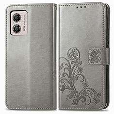 Custodia Portafoglio In Pelle Fiori Cover con Supporto per Motorola Moto G53 5G Grigio