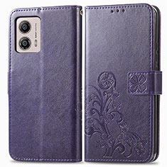 Custodia Portafoglio In Pelle Fiori Cover con Supporto per Motorola Moto G53 5G Viola