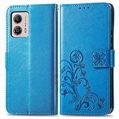 Custodia Portafoglio In Pelle Fiori Cover con Supporto per Motorola Moto G53j 5G Blu