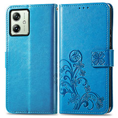 Custodia Portafoglio In Pelle Fiori Cover con Supporto per Motorola Moto G54 5G Blu