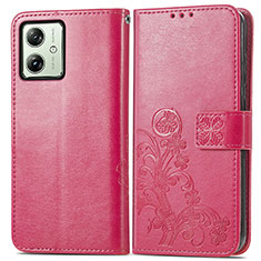 Custodia Portafoglio In Pelle Fiori Cover con Supporto per Motorola Moto G54 5G Rosa Caldo