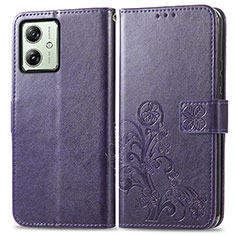 Custodia Portafoglio In Pelle Fiori Cover con Supporto per Motorola Moto G54 5G Viola