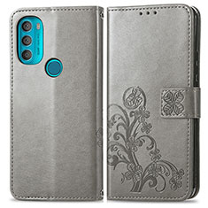 Custodia Portafoglio In Pelle Fiori Cover con Supporto per Motorola Moto G71 5G Grigio