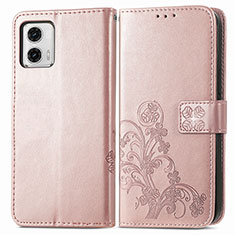 Custodia Portafoglio In Pelle Fiori Cover con Supporto per Motorola Moto G73 5G Oro Rosa