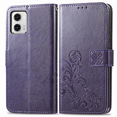 Custodia Portafoglio In Pelle Fiori Cover con Supporto per Motorola Moto G73 5G Viola