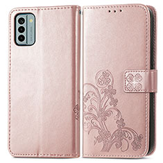 Custodia Portafoglio In Pelle Fiori Cover con Supporto per Nokia G22 Oro Rosa