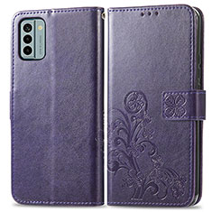 Custodia Portafoglio In Pelle Fiori Cover con Supporto per Nokia G22 Viola