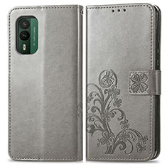 Custodia Portafoglio In Pelle Fiori Cover con Supporto per Nokia XR21 Grigio