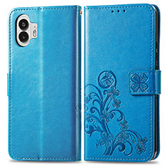 Custodia Portafoglio In Pelle Fiori Cover con Supporto per Nothing Phone 2 Blu