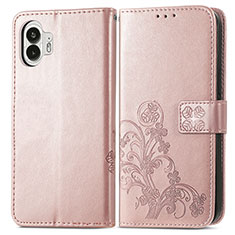 Custodia Portafoglio In Pelle Fiori Cover con Supporto per Nothing Phone 2 Oro Rosa