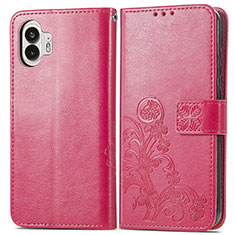 Custodia Portafoglio In Pelle Fiori Cover con Supporto per Nothing Phone 2 Rosa Caldo