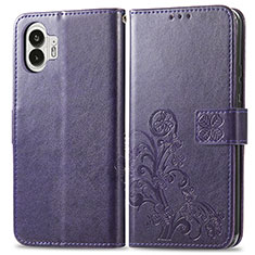 Custodia Portafoglio In Pelle Fiori Cover con Supporto per Nothing Phone 2 Viola