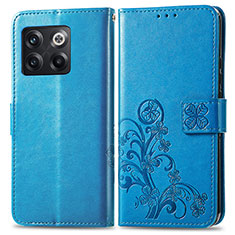 Custodia Portafoglio In Pelle Fiori Cover con Supporto per OnePlus 10T 5G Blu