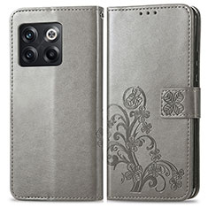 Custodia Portafoglio In Pelle Fiori Cover con Supporto per OnePlus 10T 5G Grigio