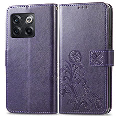 Custodia Portafoglio In Pelle Fiori Cover con Supporto per OnePlus 10T 5G Viola